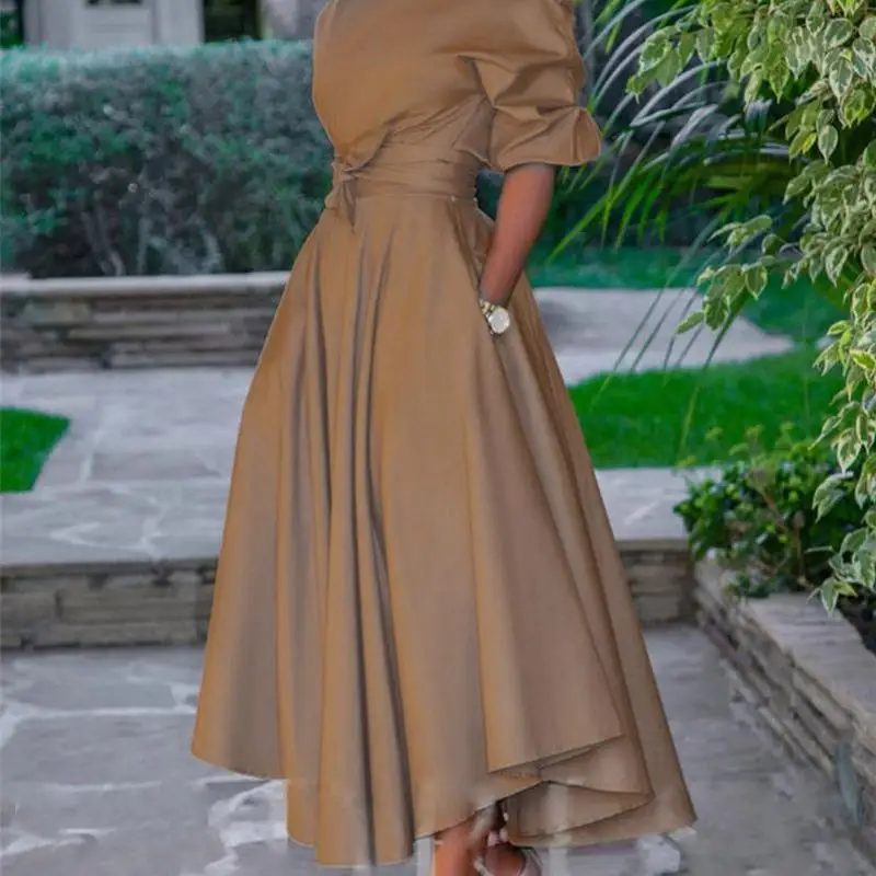 Женское длинное платье на одно плечо Повседневное Платье макси с высоким и