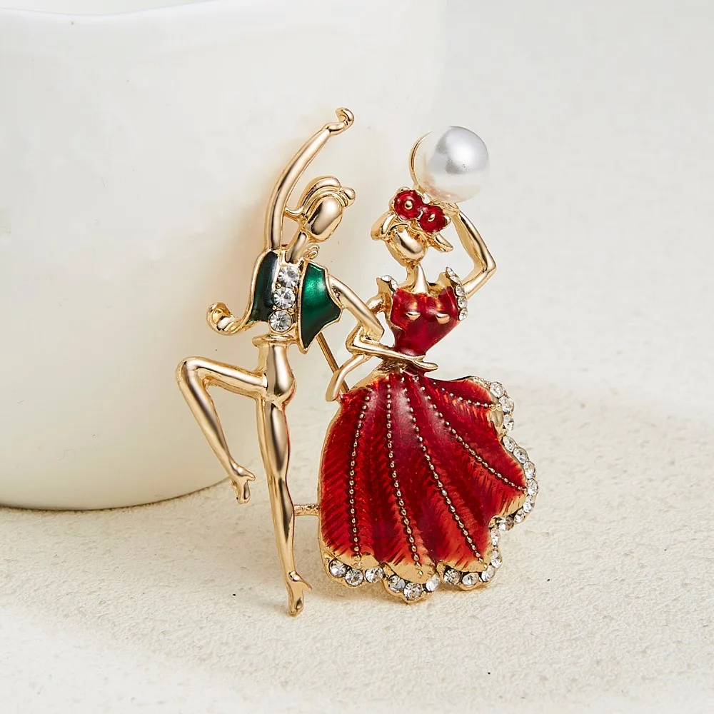 Мода Rhinestone танцы мальчик и девочка чертежное масло фигурка персонажа брошка заколка для женщин Девушка эмаль платье маленькое платье аксессуары