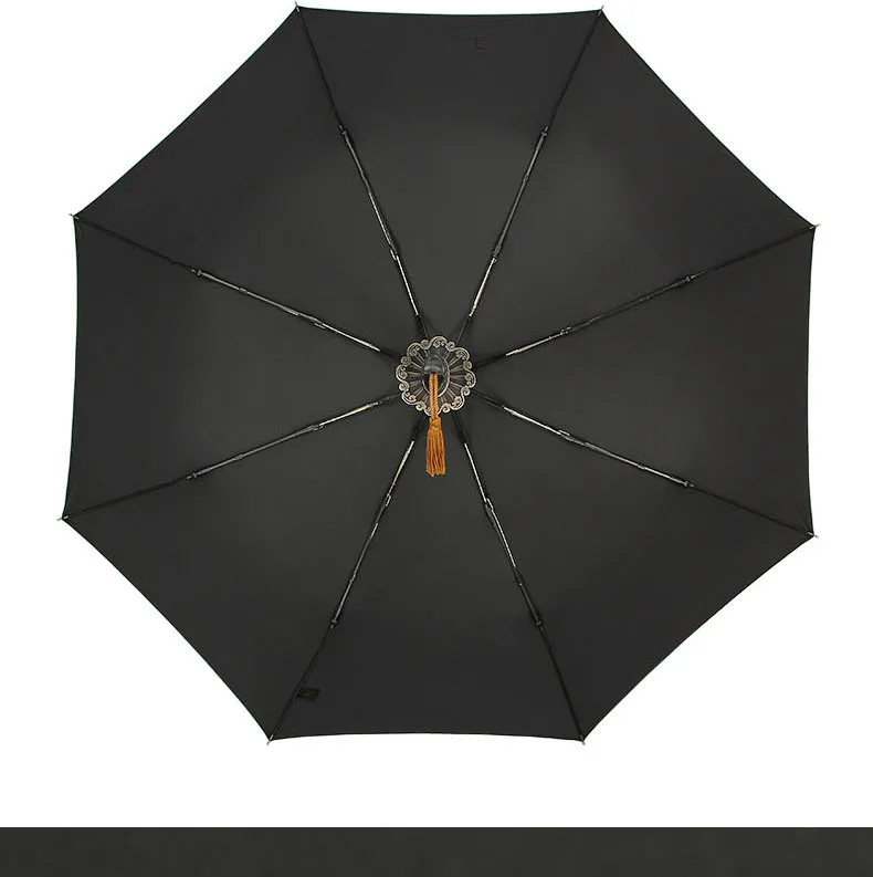 Fully Automatic Samurai Umbrella Rain Men Three-folding Sword Shape Black Japanese Katana Umbrella