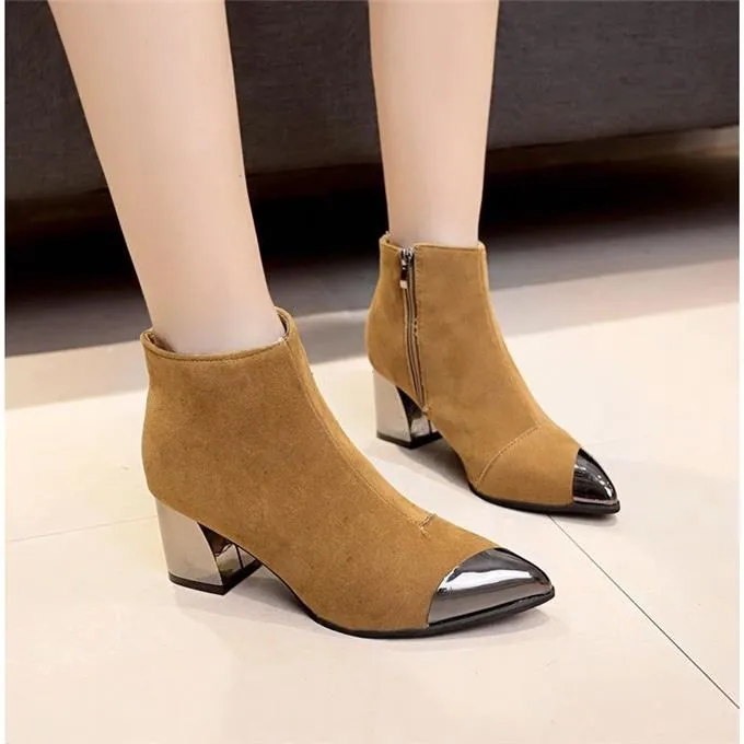 

Women Chunky Heels Ankle Boots Pointy Toe Zip Fashion Combat Clubwear Party Shoes N99