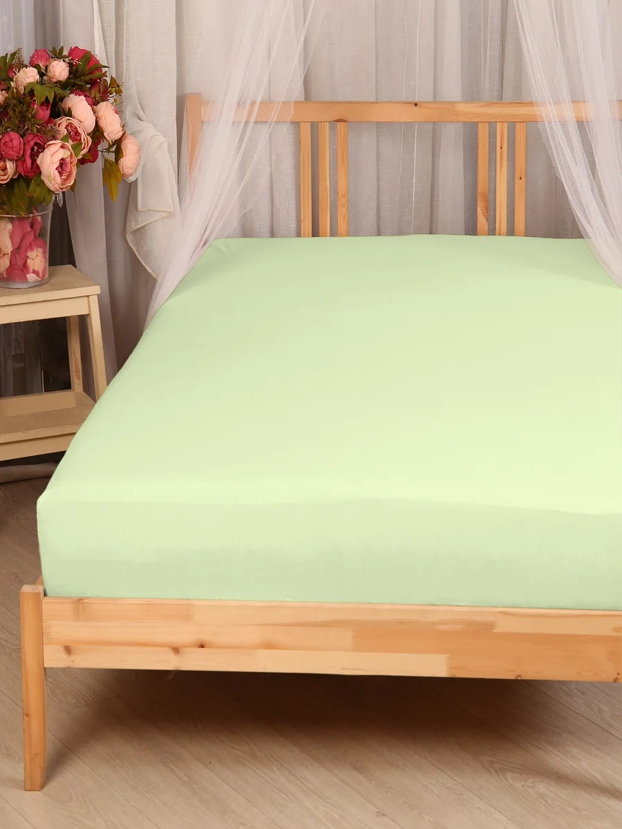 Простынь на резинке 180*200/20 сатин 135 гр. гл.крСалатовый|Пододеяльник набор| |
