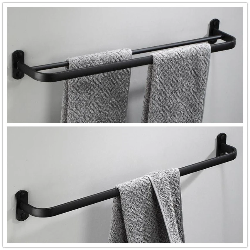 

40/50cm Matte Black Towel Bar Wall Mounted Single /Doubel Arm Towel Rack Towel Hanger Bathroom Hardware Accessories