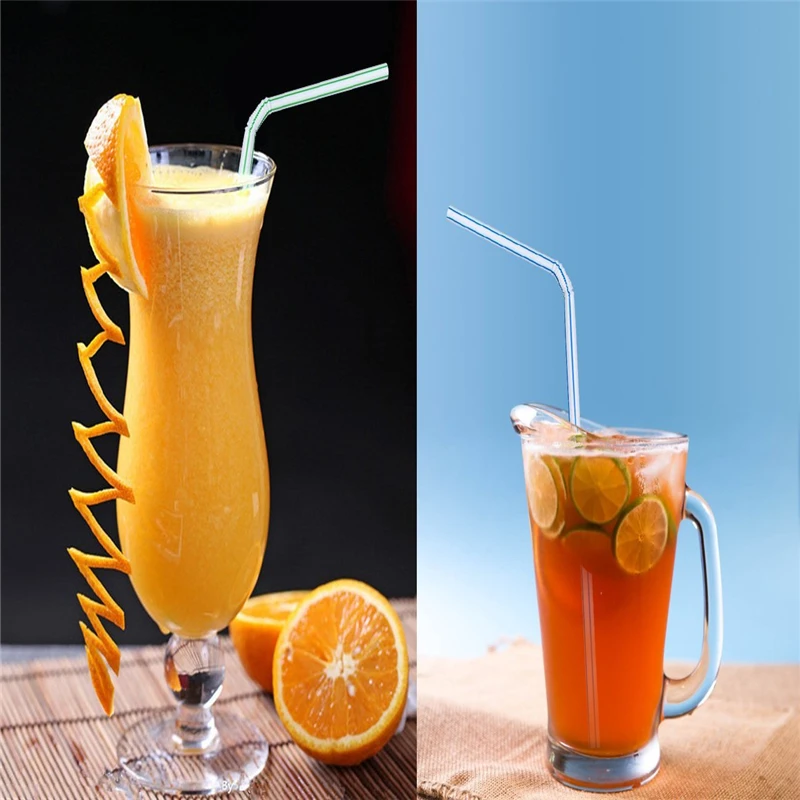 300 упаковок одноразовых трубочек гибкие пластиковые соломинки полосатые