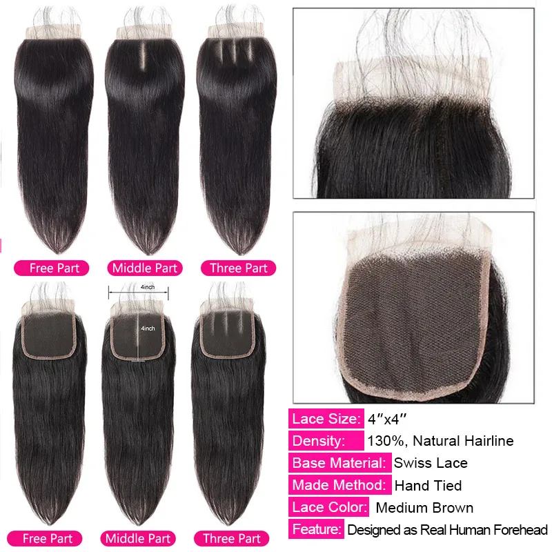 Прямые индийские пряди волос Meetu с закрытием человеческих не Реми 3 4x4 кружева|bundles