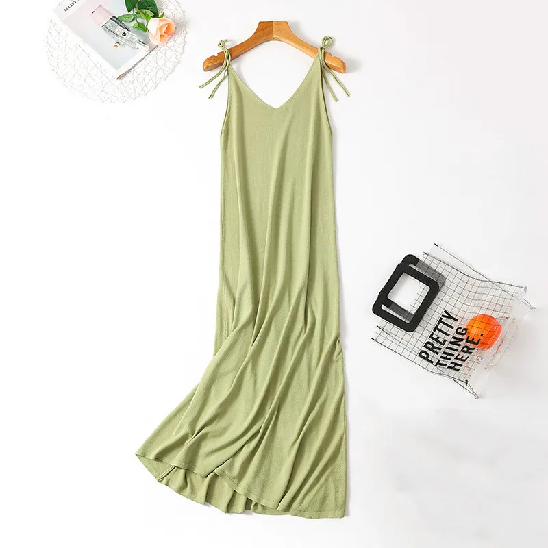 Женское летнее длинное трикотажное платье без рукавов с V образным вырезом и