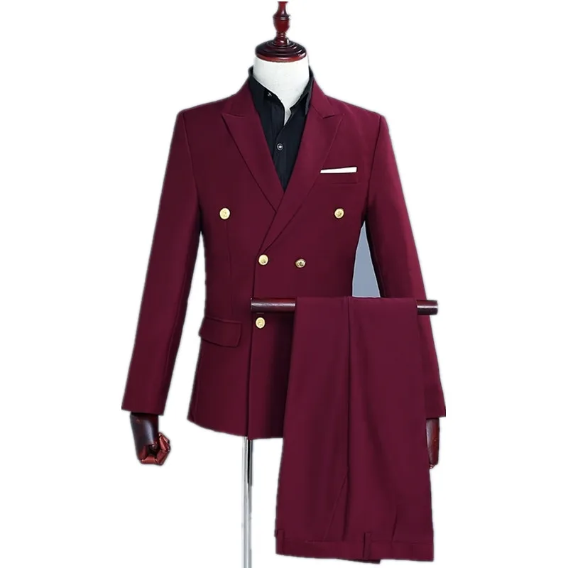 

Классические высококачественные мужские костюмы винно-красного цвета с лацканами двубортное мужское платье для жениха и бальное платье (п...