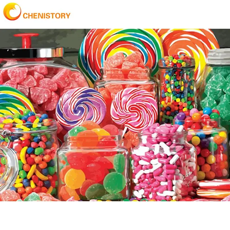 

CHENISTORY Diy Paint By Number Sweet Candy Drawing On Canvas Pictures By Numbers Food Kits Hand Painted Painting Gift Home Decor