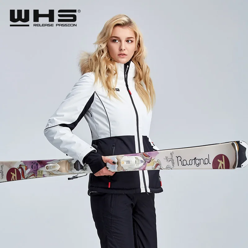WHS Новых мужчин лыжные куртки зима водонепроницаемый Меховой воротник пальто женские спорт на открытом воздухе восхождение костюмы Шить цвет жакет