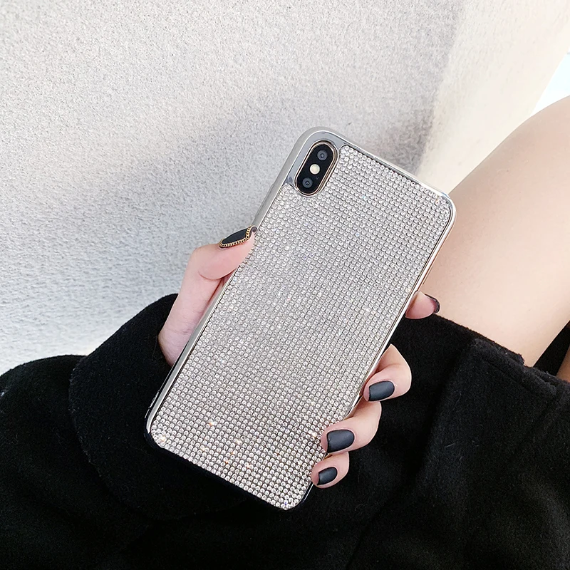 Для iphone XS MAX XR X 10 7 8 6 6s Plus Полный Алмазный блестящий серебристый чехол Модный