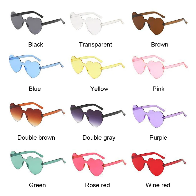

New Fashion Cute Sexy Retro Love Heart Rimless Sunglasses Women Luxury Brand Designer Sun Glasses Female Eyewear Candy Color