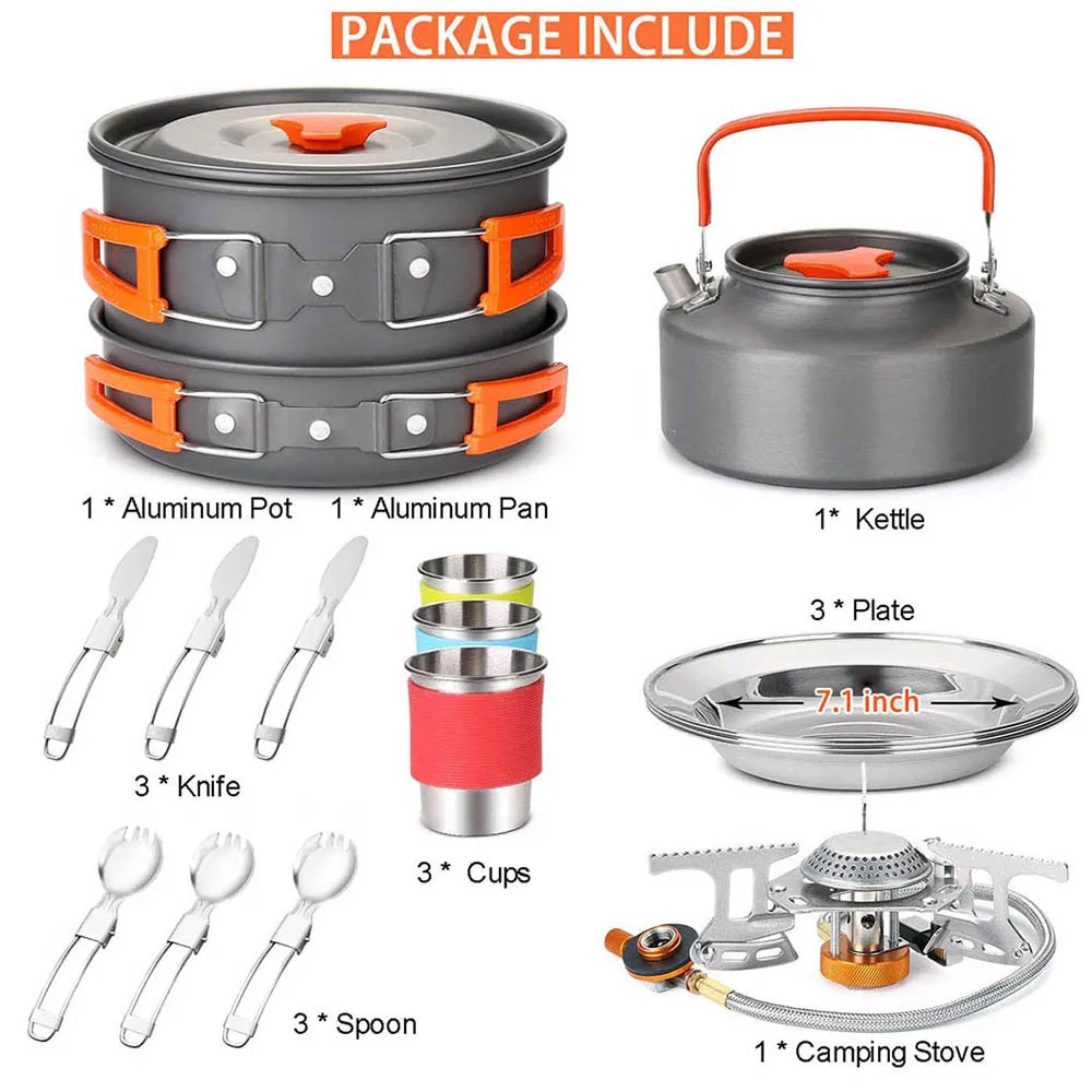 

Equipment Travel Tableware Supplies Stove Kitchen Sets Picnic Camping Burner Gas BBQ Cookware Utensils Accessories Kit Pots Tabl