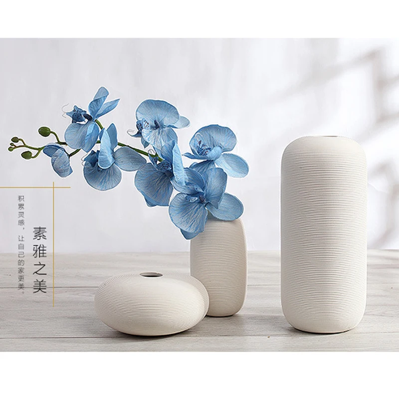 

Nordic Ceramic Vase Three-piece Home Furnishings Biscuit Stripes Creative Home Crafts Home Decoration Vase Decoration Home