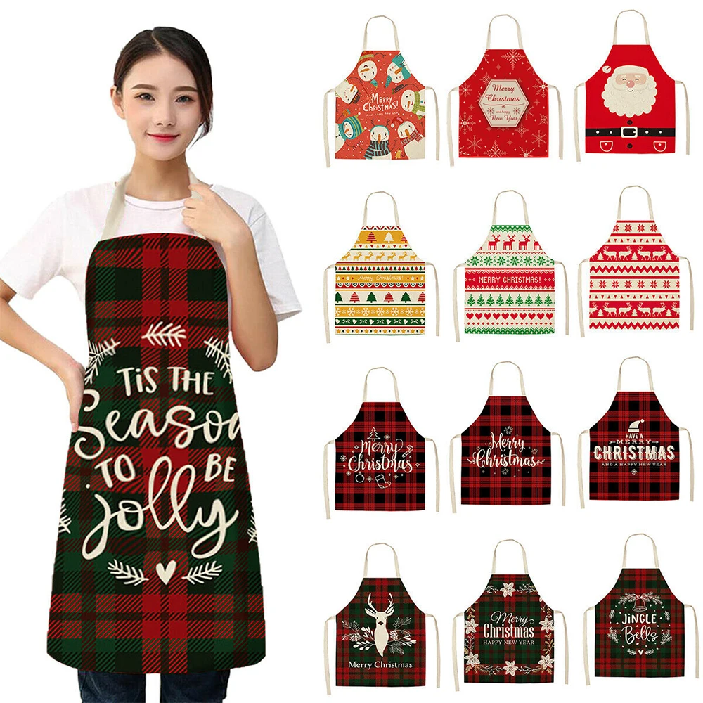 1PC Christmas Decoration Santa Red Sleeveless Apron Cotton Linen Kitchen Aprons Natal Navidad 2022 New Year Gifts | Дом и сад