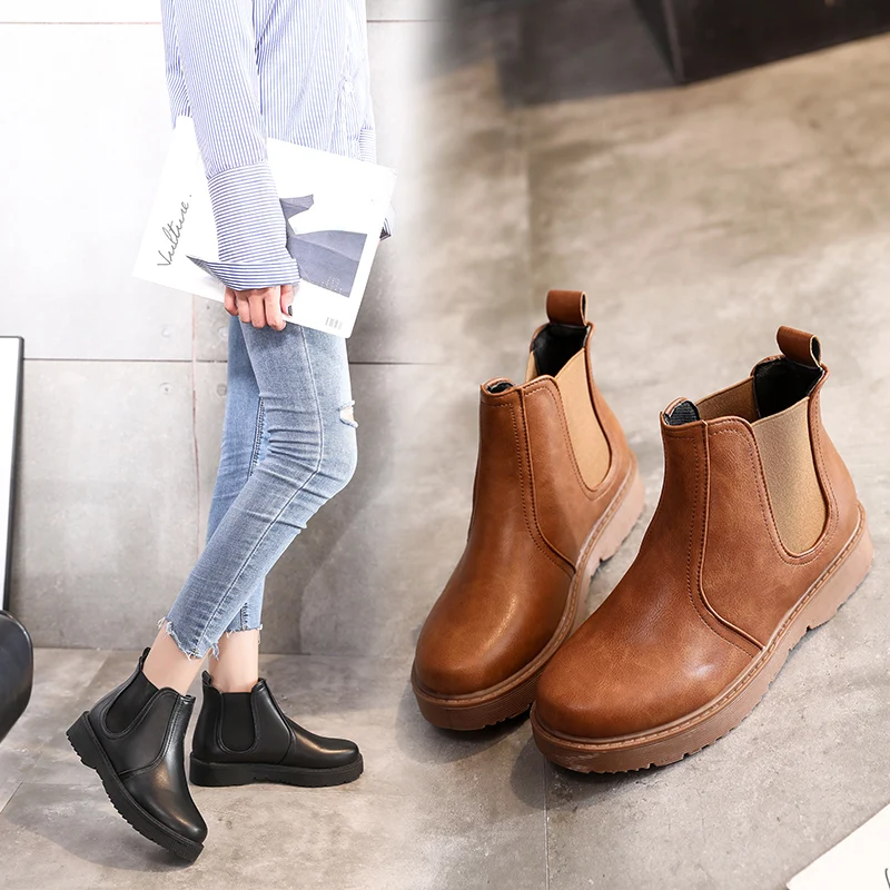 2019 г. новые ботинки в западном стиле женская обувь осенние Челси черные