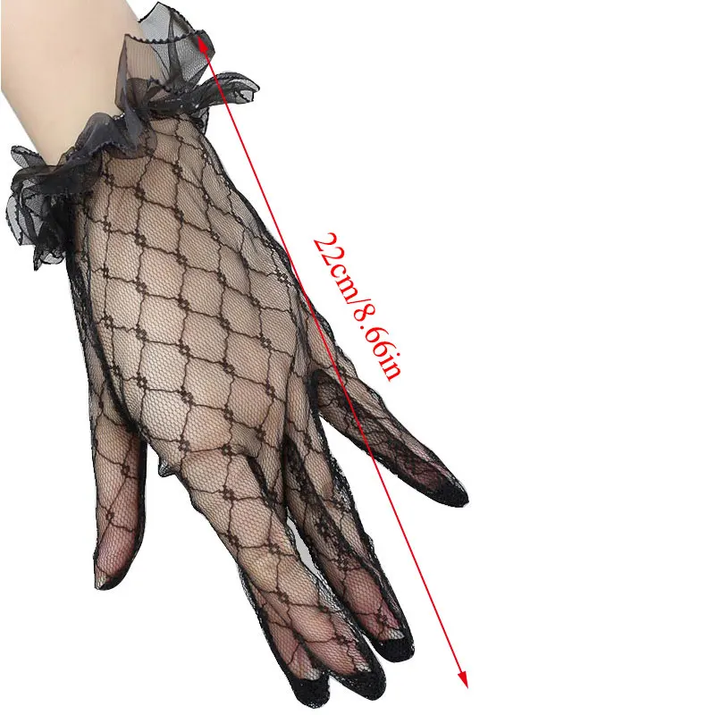 

1 Pairs Short Lace Sunscreen Etiquette White Gloves Full Finger Gloves See Through Women Pure Elegant Party Cosplay Props