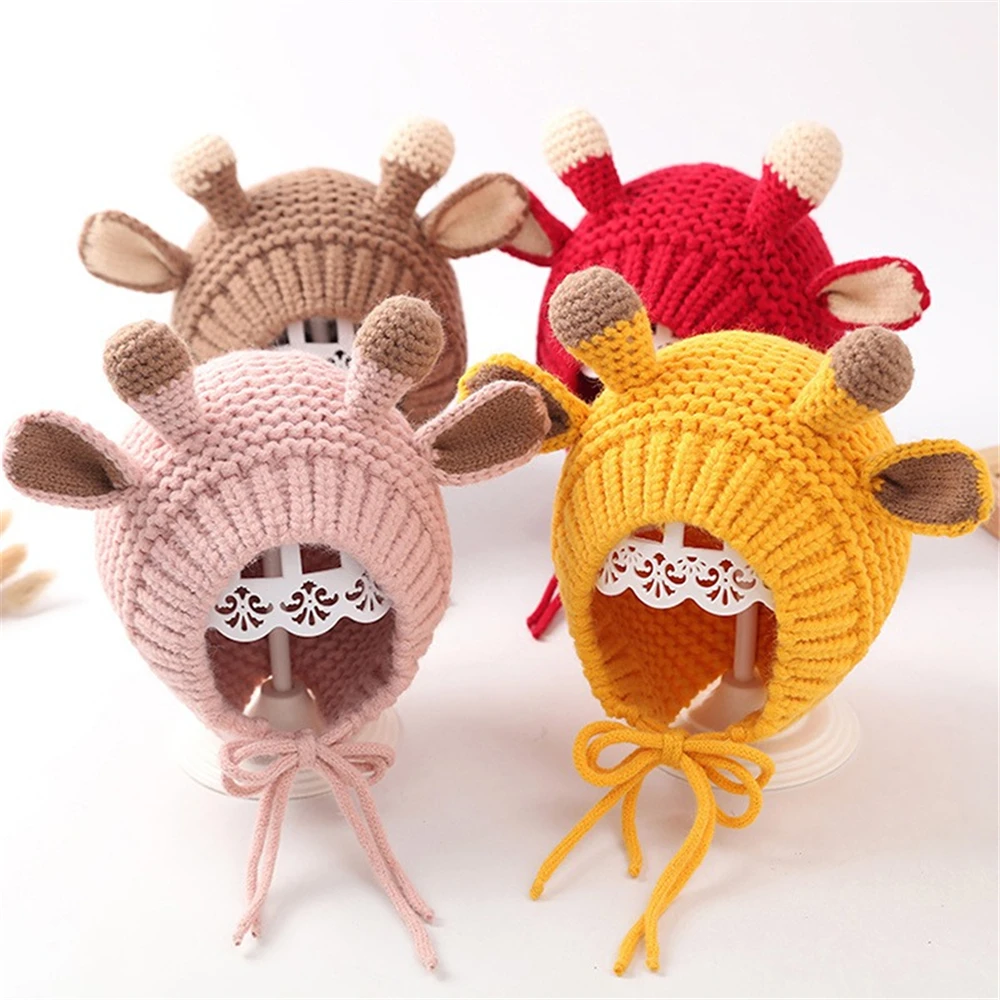 

Autumn And Winter Baby Hat New Plus Velvet Warm Children'S Antlers Ear Protection Baby Wool Knitting Funny Bonnet Outdoor