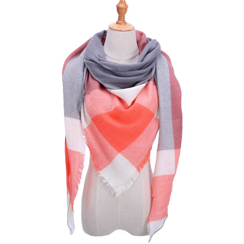 

2021 Fashion Winter Warm Plaid Triangle Cashmere Scarf For Women Striped Blanket Knitted Shawl And Wraps Pashmina Female Foulard