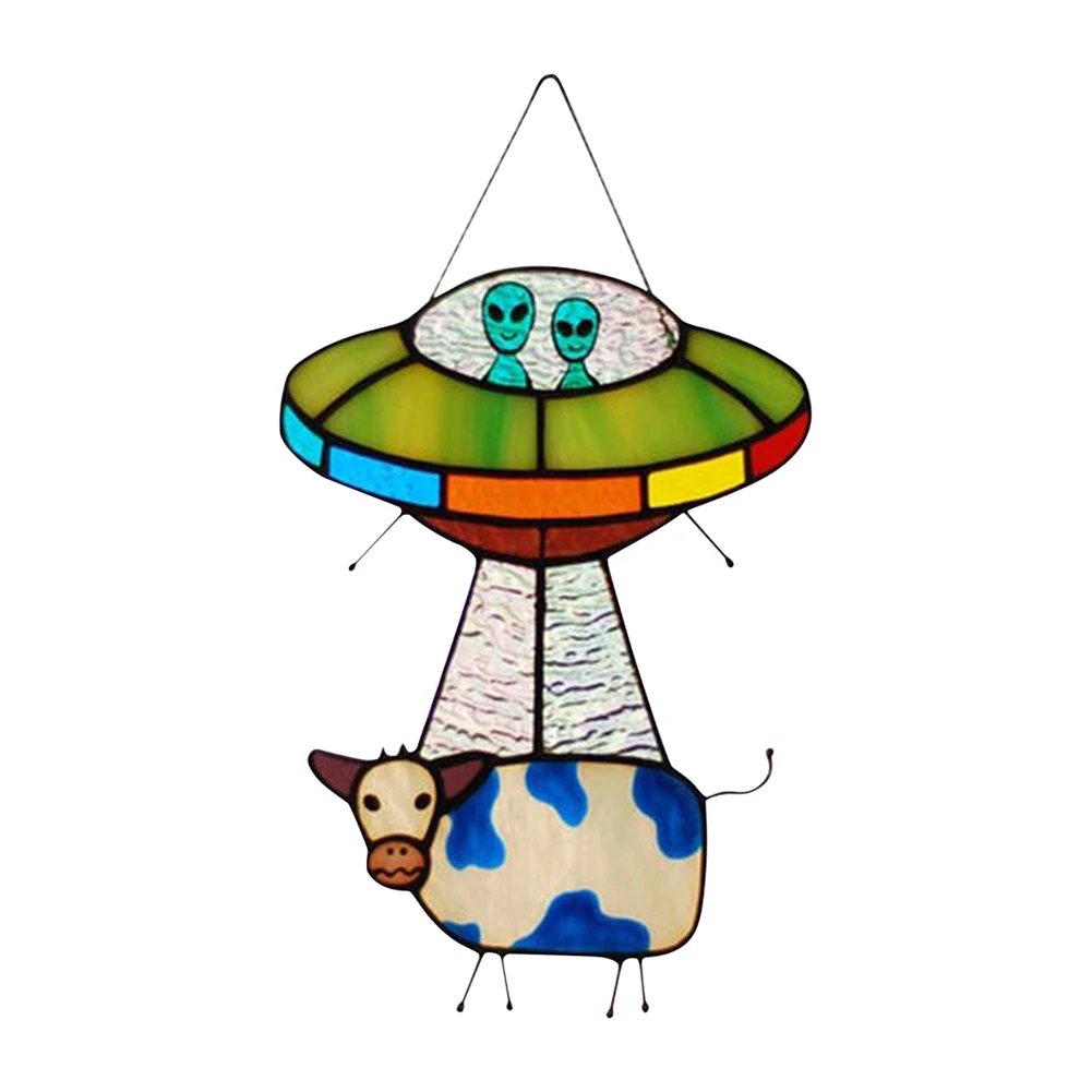 

Alien Cow Door Acrylic Panel Durable Window Accessories Outdoor Pendant Ornaments Kids Room Home Decor Gift Painted Ufo Hanging
