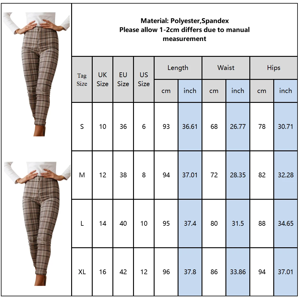 

High Waist Plaid Pants Women Skinny Trousers Vintage Long Pants Elegant Slim OL Trousers Zipper Checkered Pencil Pants Pantalon