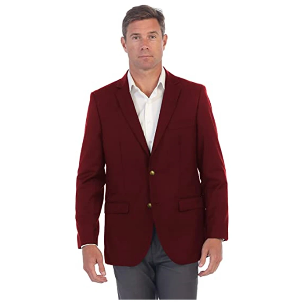 

2022 Latest Notch Lapel Design Men's Burgundy Suits Hot Selling Custom Made Gold Buttons Fashion Casual Blazer 2 Pieces Slim Fit