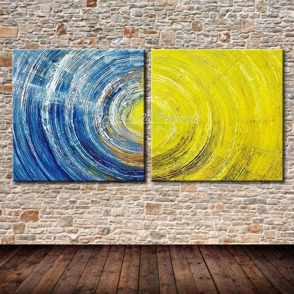 

Arthyx 2Pcs Hand Painted Rising Sun Oil Paintings on Canvas Modern Abstract Art Posters Wall Pictures For Living Room Home Decor