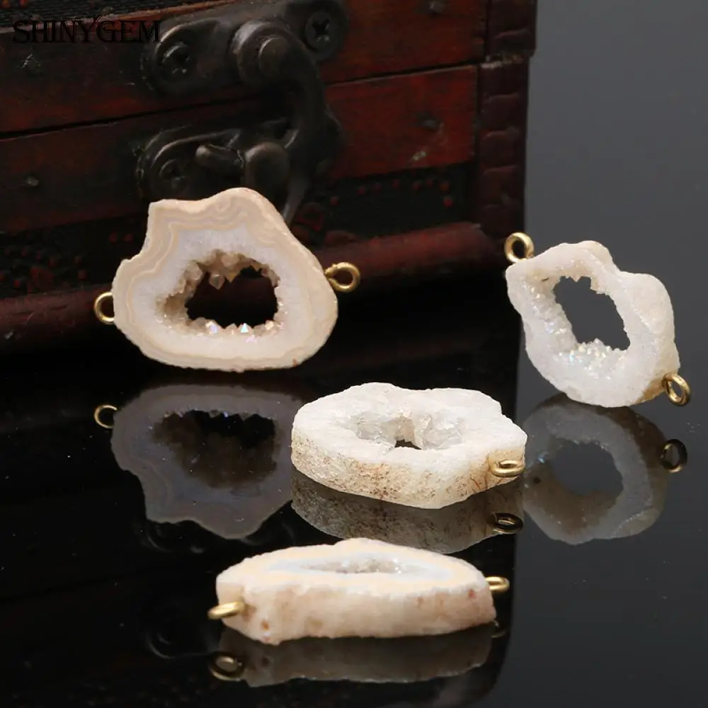 

Random White Irregular Natural Crystal Druzy Stone Pendant Connector Charms Mineral Geode Pendant For DIY Jewelry Making 5pcs