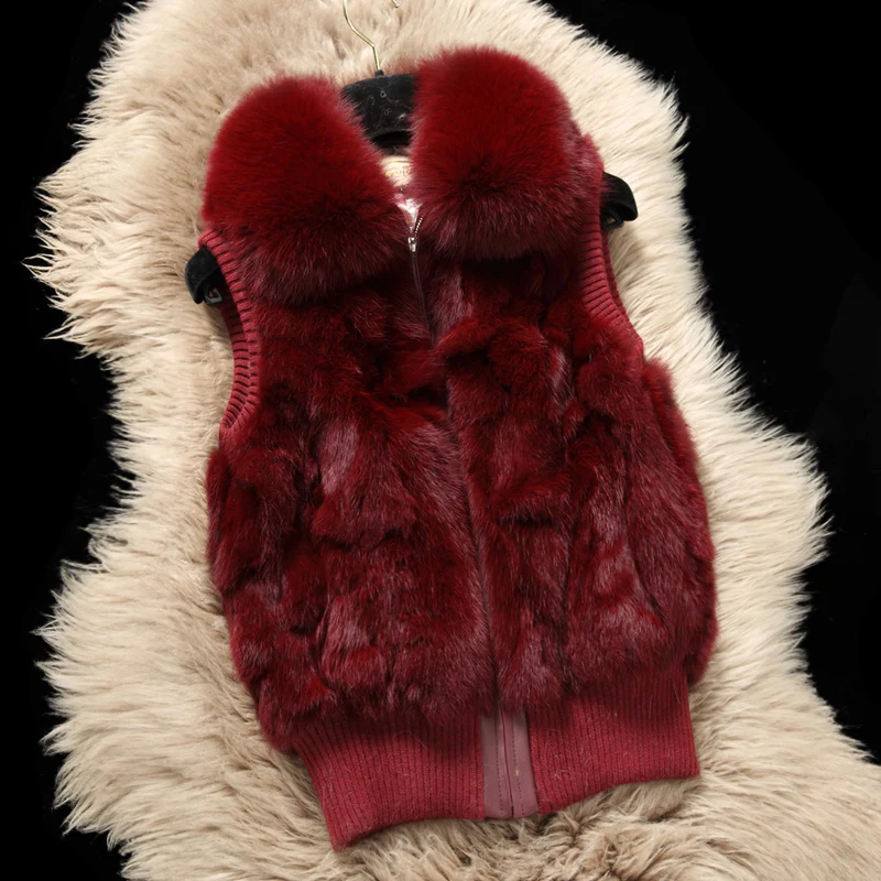 2020 натуральный меховой жилет из кроличьего меха Женская пушистая теплая верхняя