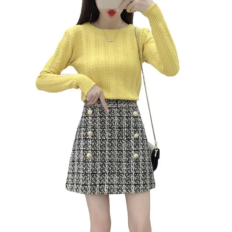 Женский комплект из 2 предметов свободный простой вязаный свитер с круглым