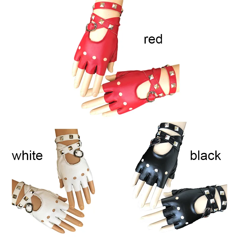 

1 Pair Half Finger PU Leather Gloves Rock Punk Style Rivet Fingerless Motorcycle Gloves K2
