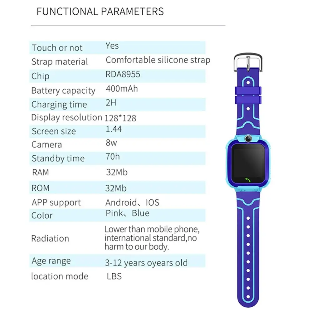 

Q12 Waterproof Boys Girls Gift Smartwatch For Kids With Sim Card Camera Children's SOS Phone Watch Smart Watch For IOS Android