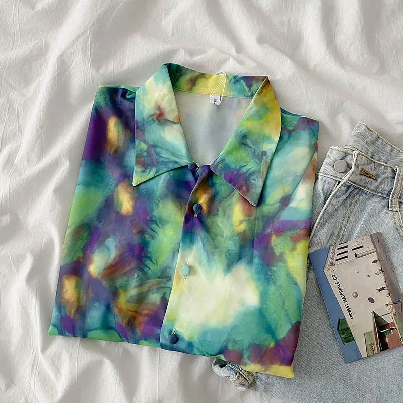 

Spring new Korean style wild loose long-sleeved tie-dye shirt for women
