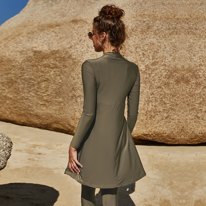 Summer Burkini Muslim Swimwear Two-Piece Women Plus Size Quick Dry Long Sleeve Swimsuit Conservative Beach Surfing Swimming Suit