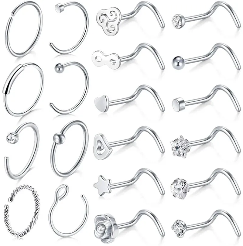 Носообразный обруч 24 pcs 20 шт носовое кольцо шпилька перфорированный носообразный