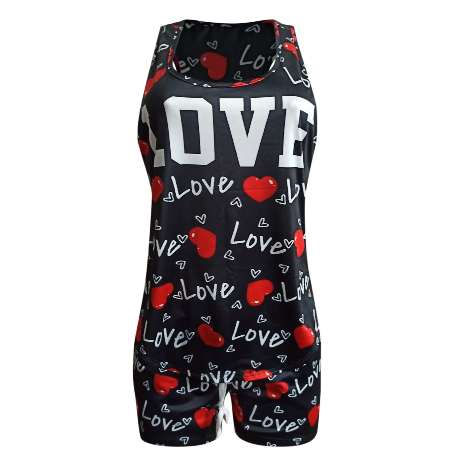

Women's sleepwear Print Sleeveless Ruffles Bowknot Design Cami Shorts Lingerie Sleepwear Set Sexy stitching ladies pajamas suit