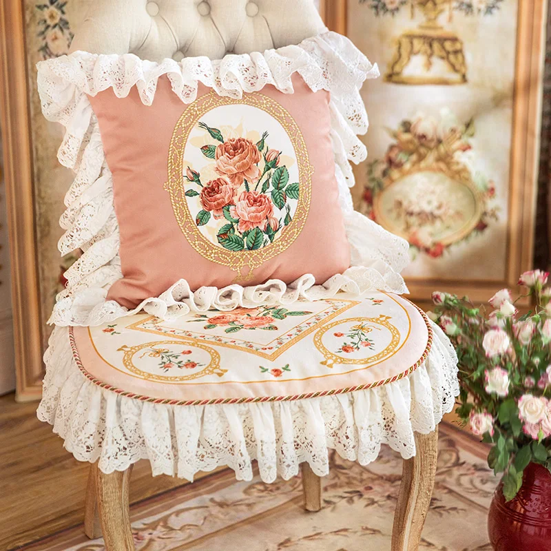 

Бархатная подушка на сиденье, винтажная подкладка на стул с цветком розы, съемная подкладка с завязками, кружевной домашний декор, для улицы...