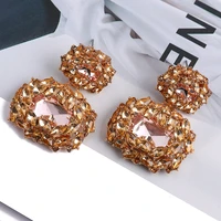 fashion metal big dangle earrings for women vintage luxury quality full crystal oval pendientes party jewelry accessories