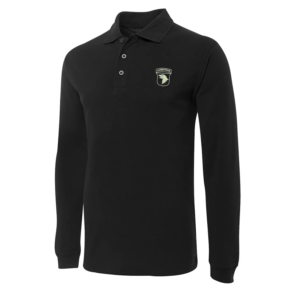 

Polo for 101st Airborne Stencil Embroidery Long Sleeve Polo Shirts Embroidered Men's Shirts