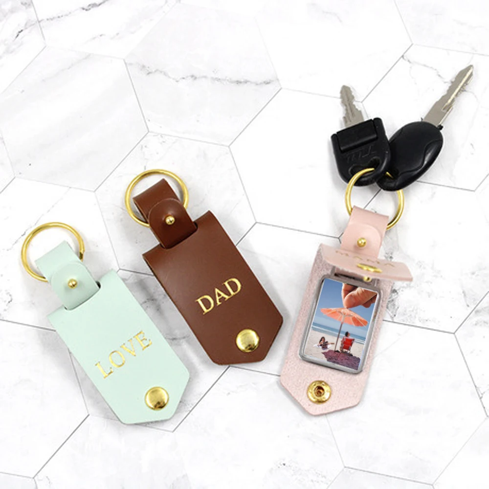 

Custom Initial PU Leather Photo Keychain Personalized Photo Keyring DIY Engrave Name Gift For Her Him