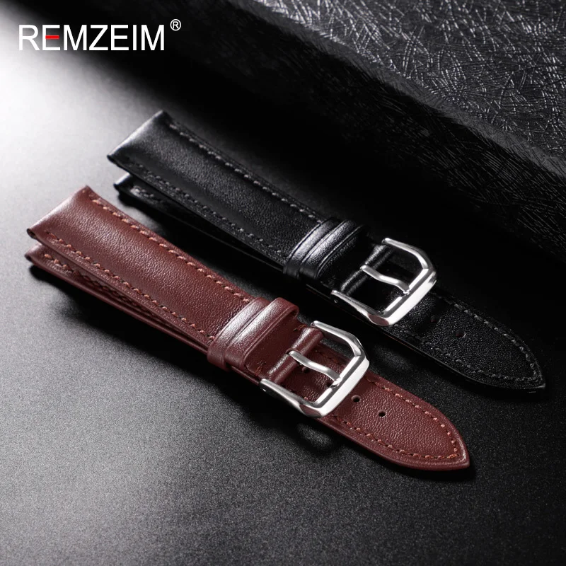 Ремешок для часов REMZEIM из натуральной кожи 18 20 22 24 мм коричневый черный телячьей