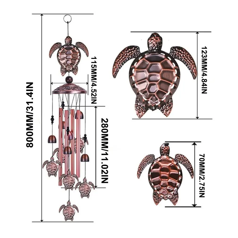 

Vintage Wind Chimes Tortoise Brass Metal Pipe Tortoise Garden Pendant Gift Outdoor Decoration Wind Chimes