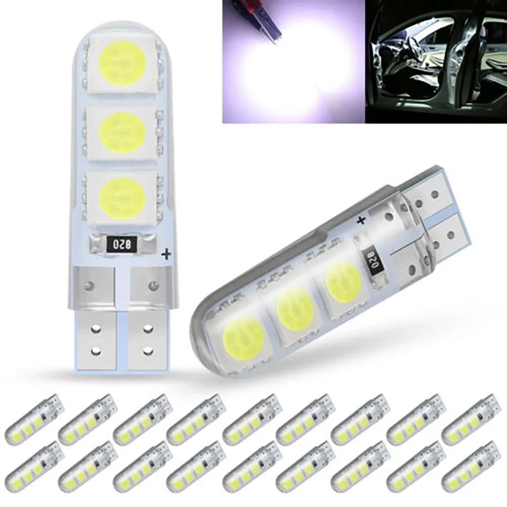 

W5W LED Bulbs Car T10 White Side 20pcs Silica Gel 5050 Chip Silicone 6000K