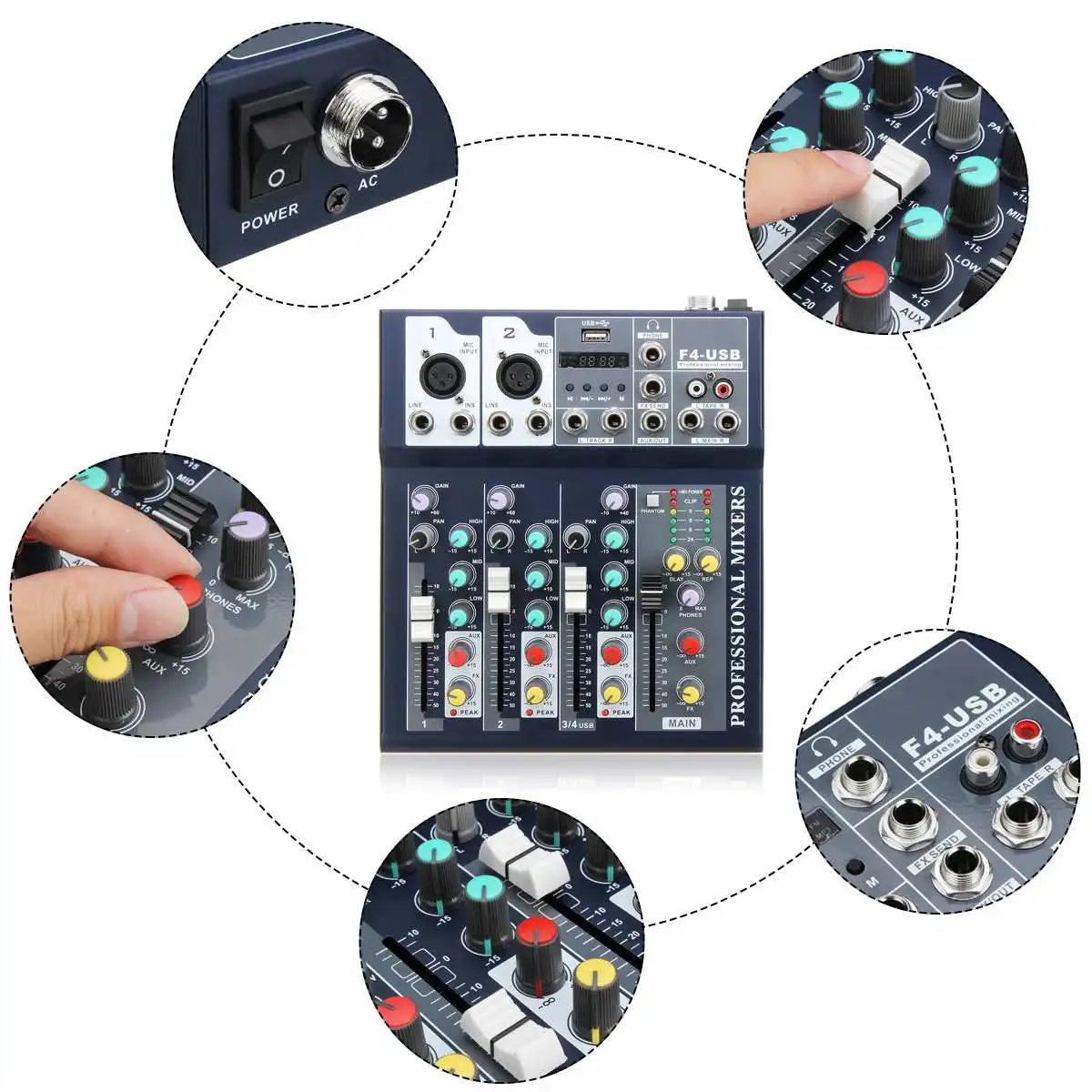 Мини Портативный аудио микшер с USB DJ звук микшерный пульт MP3 Jack 4 канала караоке 48 в усилитель для караоке KTV матч Вечерние