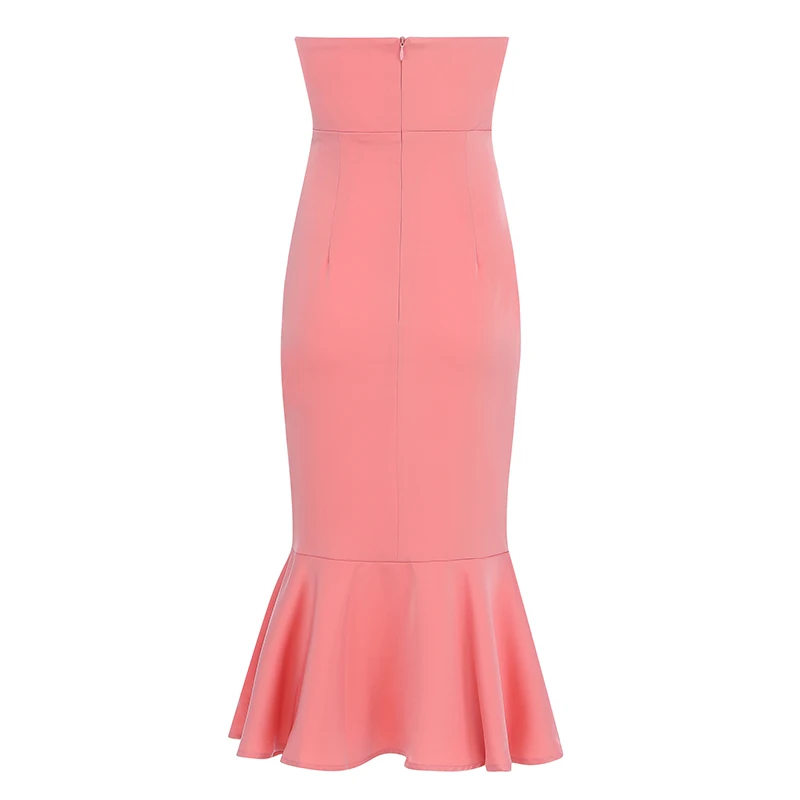 

Max Spri 2019 New Fashion Lady Vestidos Sexy Strapless Bow Cut Out Sleeveless Women Party Bodycon Ruffle Mermaid Midi Dresses