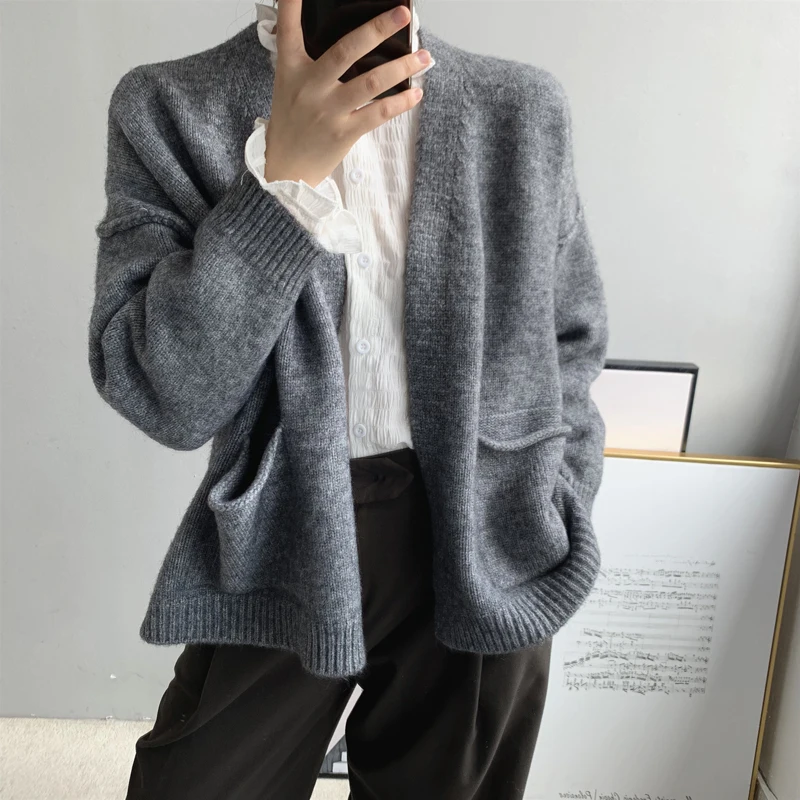 

2020 Cardigan New Women's Korean Loose Sweater Women Coat Solid Knitting Wool Outwear Female Casual Open Stitch