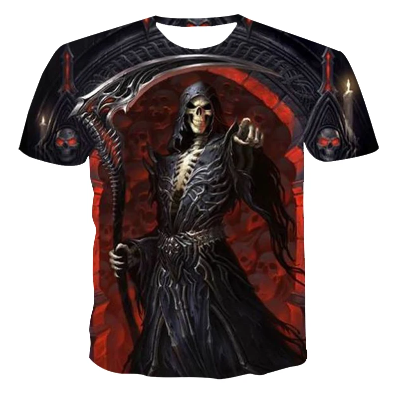 

2021 Latest Men's Summer Leisure 3D Printing Flame Skull Horror Street Short Sleeve T-Shirt 130-6xl