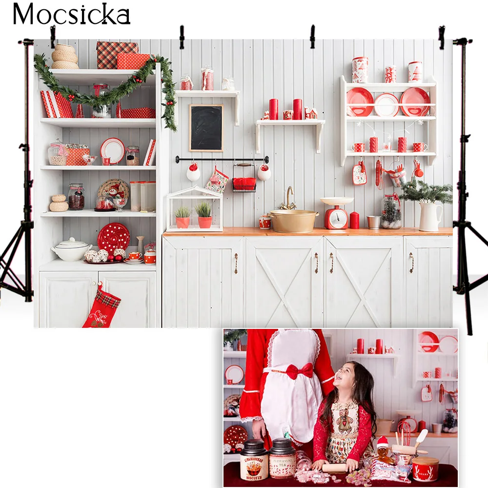 Рождественский кухонный фон для фотосъемки буфет украшения рождественской