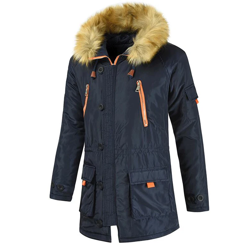 

New Men Winter Jacket Cotton Padded Parka Man Winter Coat Artificial Fur Big Pockets Medium-long Thick Parkas Snowjacket 8XL