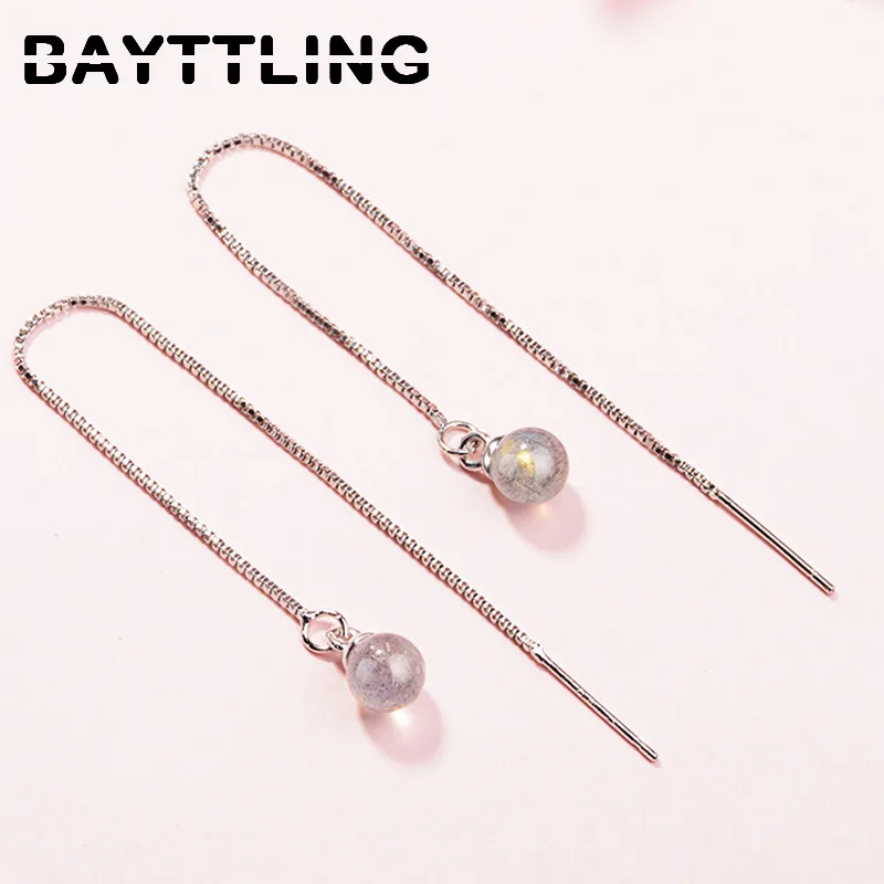 

BAYTTLING Silver Color 108 MM Elegant Luxury Moonstone Long Drop Earrings For Women Fashion Wedding Jewelry Couple Gift