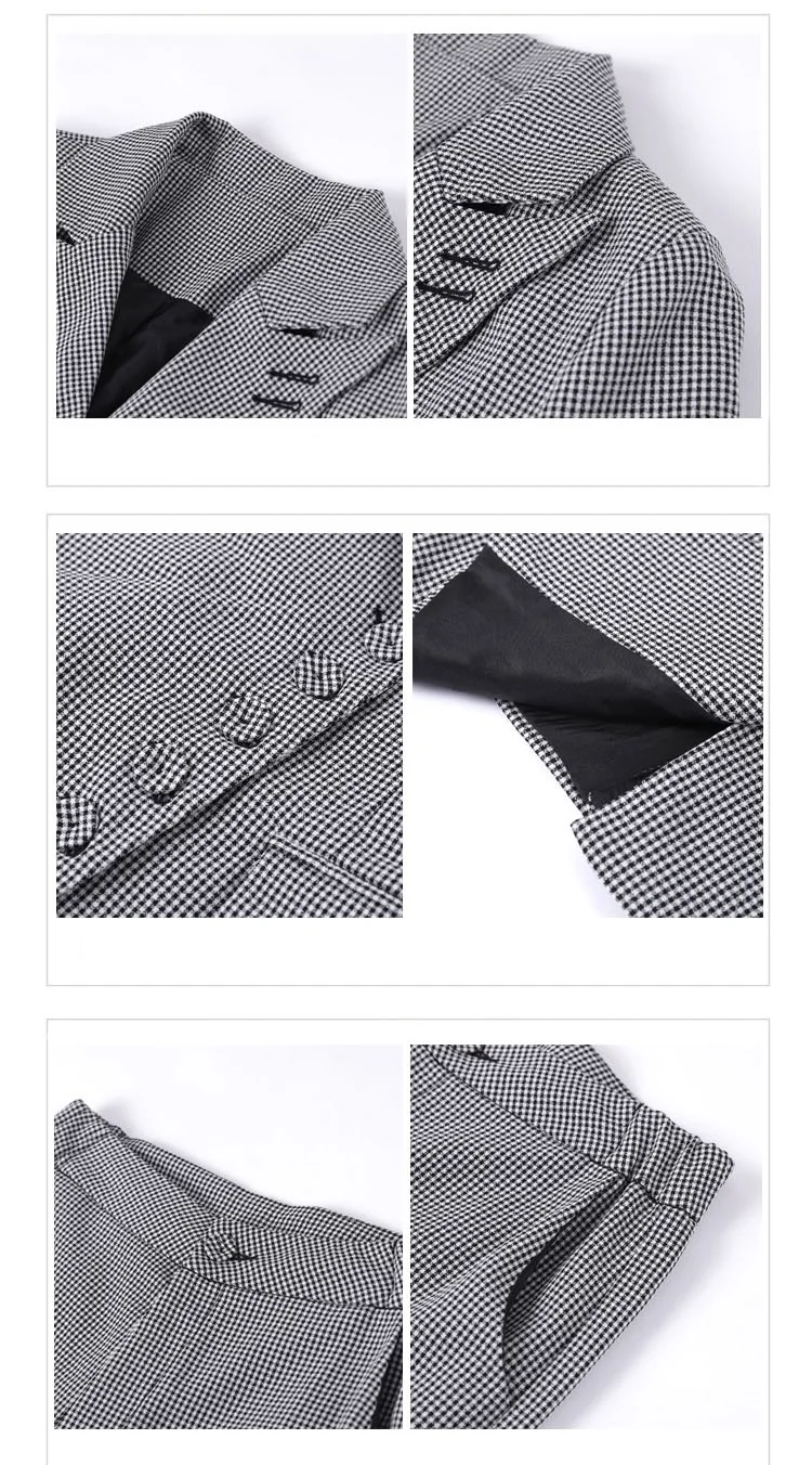 

2020 New Fashion Autumn Women Pant Suits 2 Piece Set For Female Plaid Blazer Jacket & Trouser Elegant Office Ladies Suit WS243