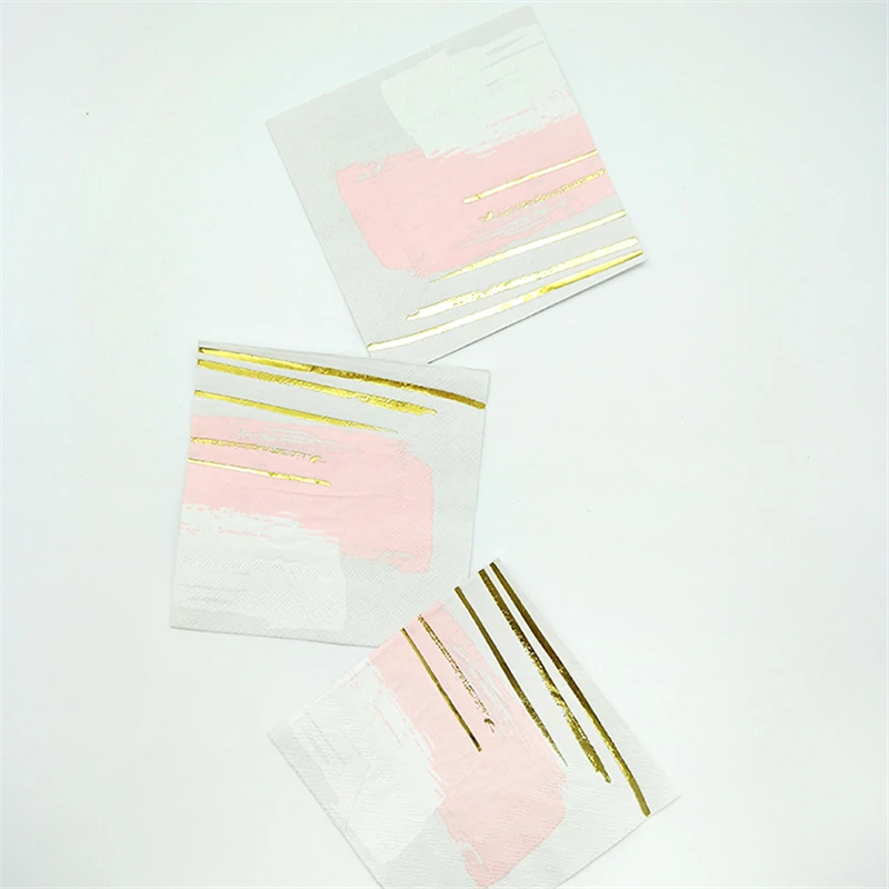 48 шт розовые белые с фольгой золотые линии одноразовые бумажные салфетки Девушка
